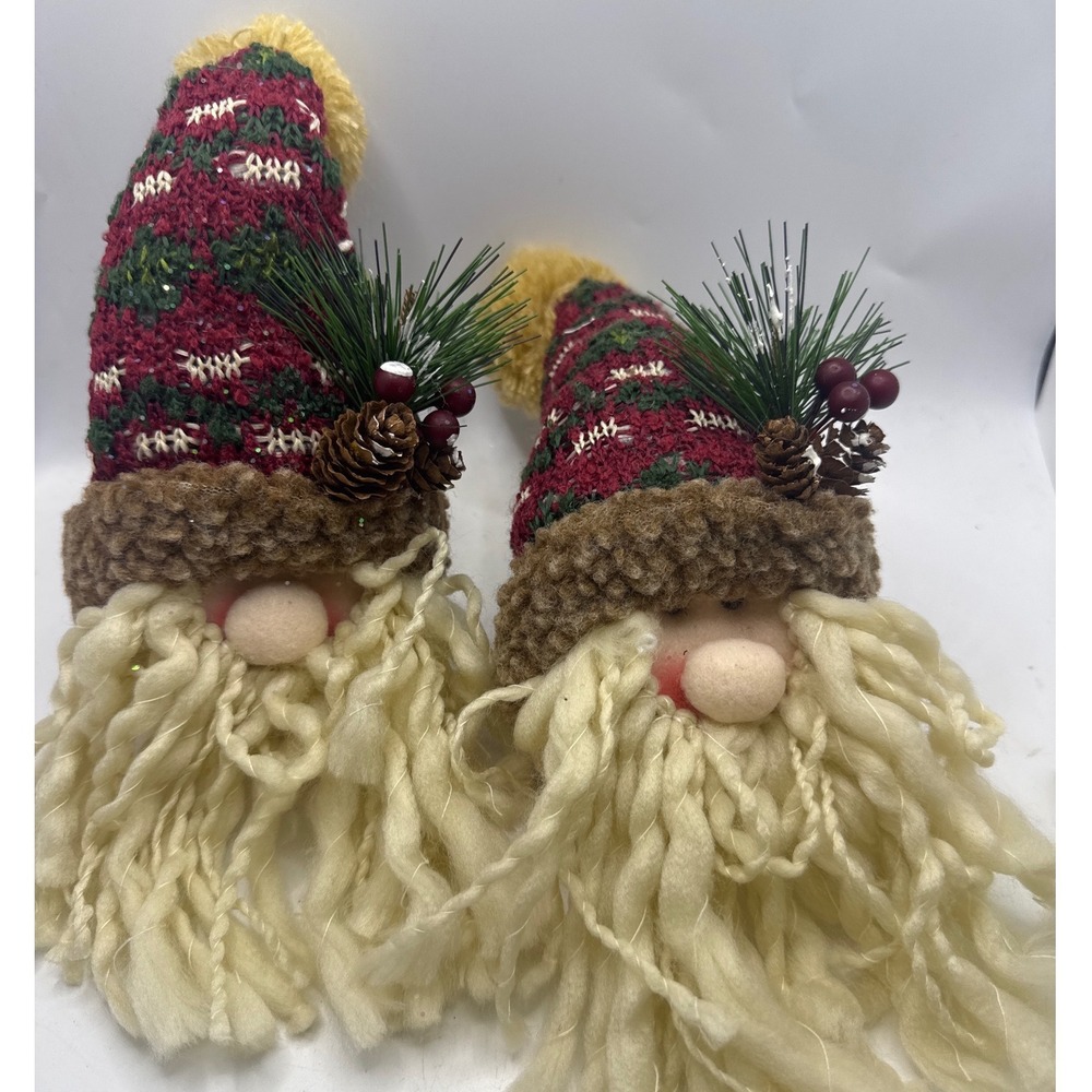 Unbranded Santa Gnome Plush Ornaments Set of 2 Red Green Cream‎  Rustic
